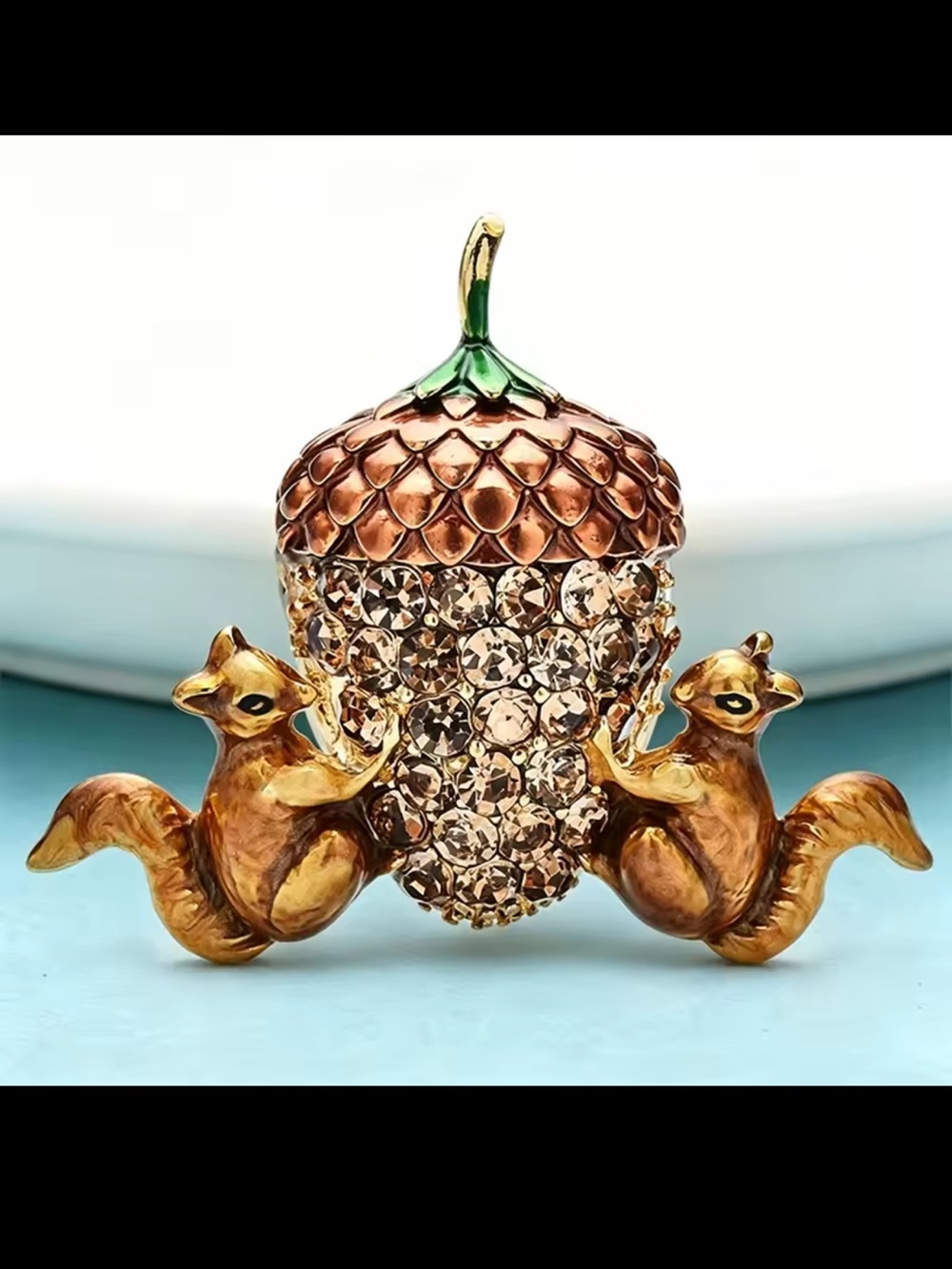 Cute Squirrel Brown Acorn Crystal Brooch - Picture 5 of 9